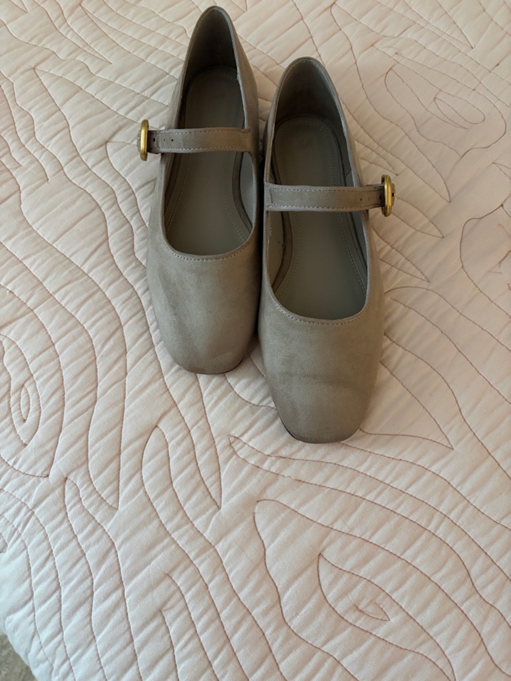 H&M Taupe Mary Jane Flats with Gold Buckles